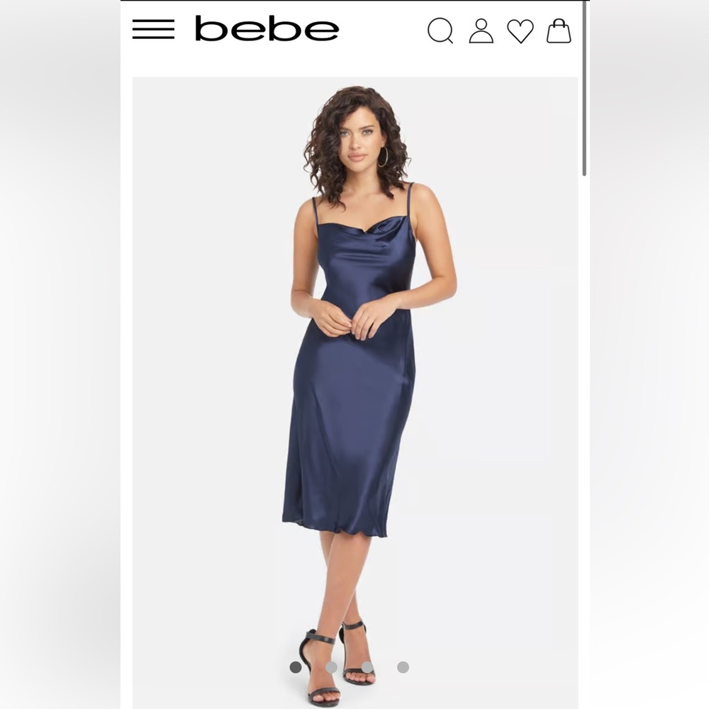 Bebe navy/electric blue satin dowel neck slip midi dress size S